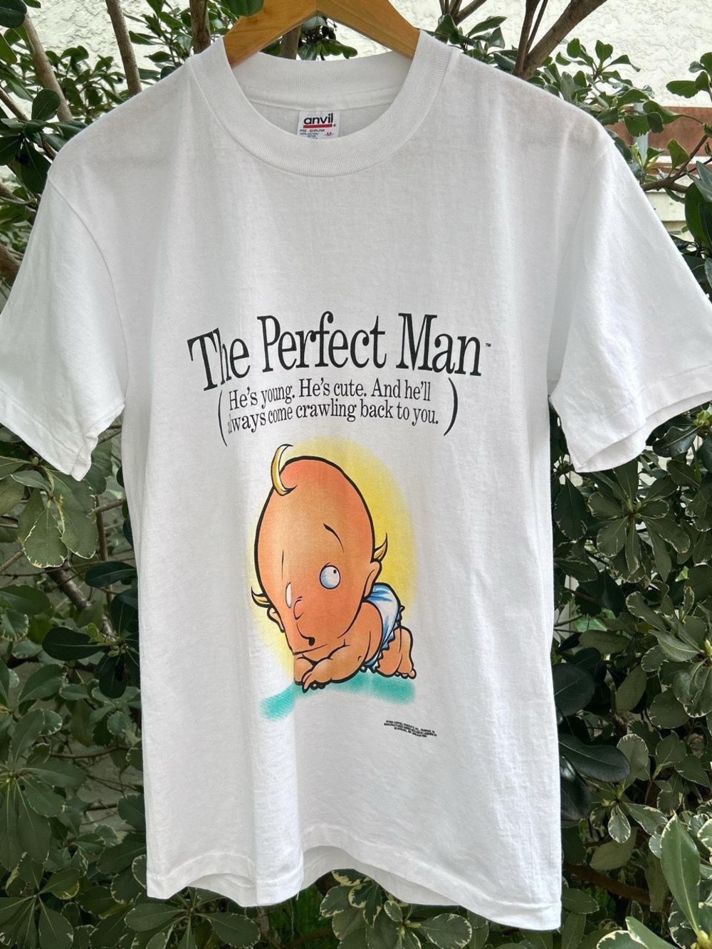 Vintage 1995 The Perfect Man Baby Graphic T Shirt Medium Anvil Funny Humor